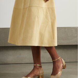 Aquazzura Asha 35 leather-trimmed metallic mesh pumps